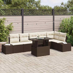 vidaXL Canapé de jardin 7 pièces avec coussins marron en rattan synthétique