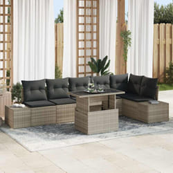 vidaXL Set de canapés de jardin 7 pièces avec des coussins en rotin synthétique gris clair