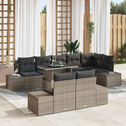 vidaXL Set de canapés de jardin 9 pièces avec des coussins gris en poly rattan