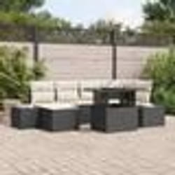 vidaXL Ensemble Canapé Jardin 7 Pièces avec Coussins en Rattan Synthétique Noir