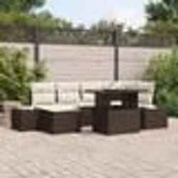 vidaXL Ensemble de salon de jardin 7 pièces avec coussins en rotin synthétique marron.