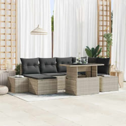vidaXL Ensemble de canapé de jardin 7 pièces avec coussins en poly rotin gris clair