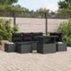 vidaXL Ensemble de canapés de jardin 7 pièces avec coussins en poly rotin noir