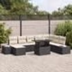 vidaXL Canapé de jardin 9 pièces avec coussins en rotin noir