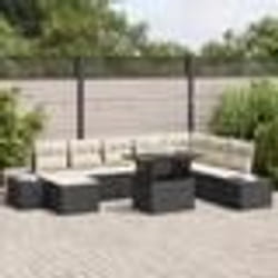 vidaXL Canapé de jardin 9 pièces avec coussins en rotin noir