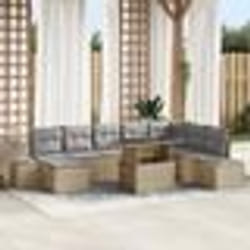 vidaXL Set de canapés de jardin 9 pièces avec coussins beiges en rattan synthétique