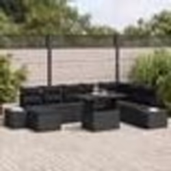 vidaXL Canapés de jardin 9 pièces en poly rotin noir avec coussins