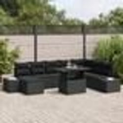 vidaXL Canapés de jardin 9 pièces en poly rotin noir avec coussins