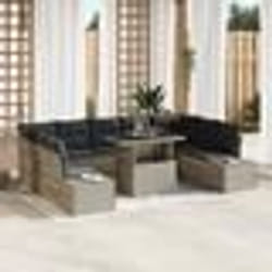 vidaXL Ensemble de jardin 10 pièces avec coussins gris clair en polyrotin
