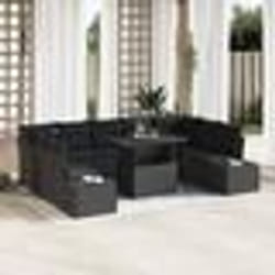 vidaXL Ensemble de salon de jardin en 10 pièces avec coussins en rotin noir