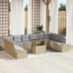 vidaXL Ensemble de jardin 11 pièces avec coussins beiges en poly rotin