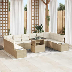 vidaXL Ensemble de salon de jardin 11 pièces avec coussins beiges en polyrotin