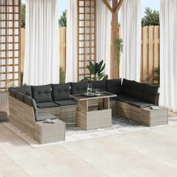vidaXL Ensemble de canapé de jardin 11 pièces avec coussins gris clair en poly rotin