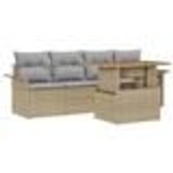 vidaXL Ensemble de canapé de jardin 5 pièces avec coussins en poly rotin beige et acacia.