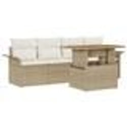 vidaXL Set de canapé de jardin 5 pièces avec des coussins en rotin synthétique beige et acacia