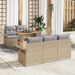 vidaXL Set de salon de jardin en 6 pièces avec des coussins beiges en rotin synthétique et bois d'acacia