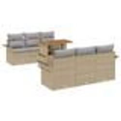 vidaXL Ensemble de canapé de jardin 7 pièces avec coussins beiges en poly rotin et acacia