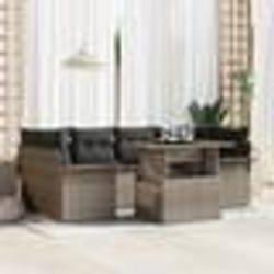vidaXL Set de canapés de jardin 7 pièces en poly rattan gris et acacia