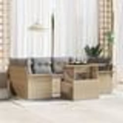 vidaXL Ensemble de jardin 7 pièces avec coussins beiges en poly rotin et acacia