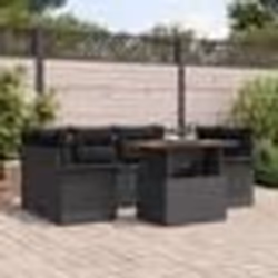 vidaXL Set de canapé de jardin 7 pièces avec coussins en poly rotin noir et acacia.