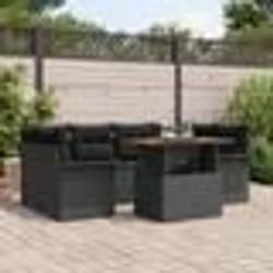 vidaXL Set de canapé de jardin 7 pièces avec coussins en poly rotin noir et acacia.