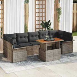 vidaXL Ensemble de jardin en 8 pièces avec des coussins en poly rotin gris acacia