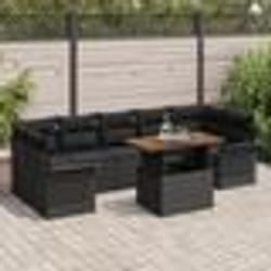 vidaXL Ensemble Canapé de Jardin 8 Pièces avec Coussins Noirs en Rattan Synthétique Acacia