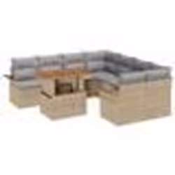 vidaXL Ensemble de 9 pièces de canapé de jardin avec coussins beige en rattan poly et acacia