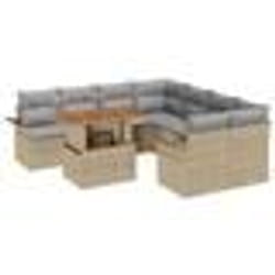 vidaXL Ensemble de 9 pièces de canapé de jardin avec coussins beige en rattan poly et acacia