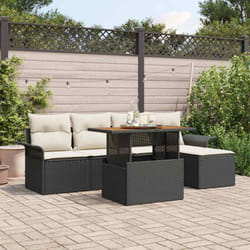 vidaXL Ensemble de jardin avec coussins, 6 pièces, rotin synthétique noir, bois d'acacia