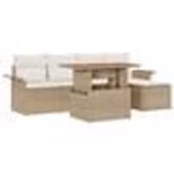 vidaXL Ensemble salle à manger jardin 6 pièces avec coussins, rotin synthétique beige, acacia