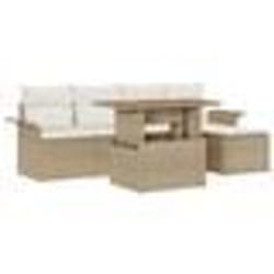 vidaXL Ensemble salle à manger jardin 6 pièces avec coussins, rotin synthétique beige, acacia
