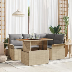 vidaXL Ensemble de jardin 5 pièces avec coussins beige en rattan poly et acacia