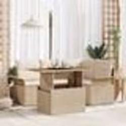 vidaXL Set de jardin 5 pièces avec coussins beige en polyrotin et acacia