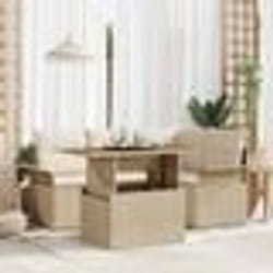 vidaXL Set de jardin 5 pièces avec coussins beige en polyrotin et acacia
