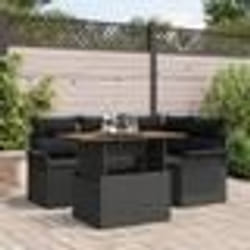 vidaXL Ensemble de jardin 5 pièces avec coussins noirs en poly rattan et acacia