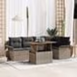 vidaXL Set de jardin 6 pièces avec coussins en rattan poly gris et acacia