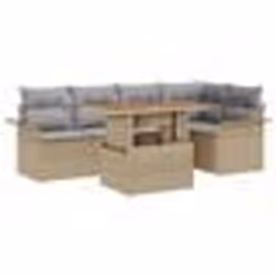 vidaXL Set de jardin 6 pièces avec coussins en rotin poly beige et acacia