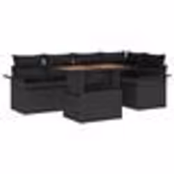 vidaXL Set de jardin 6 pièces avec coussins en rotin noir et acacia