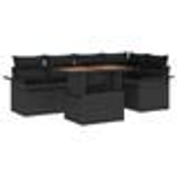 vidaXL Set de jardin 6 pièces avec coussins en rotin noir et acacia