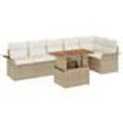 vidaXL Ensemble de jardin 7 pièces avec des coussins en poly rotin beige et en acacia