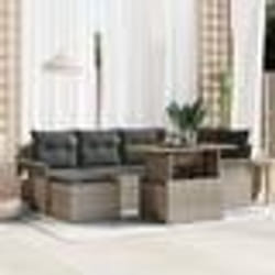 vidaXL Ensemble de jardin 7 pièces avec coussins gris en polyrotin et en acacia