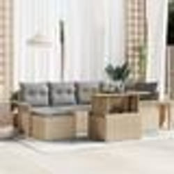 vidaXL Ensemble de jardin 7 pièces avec des coussins beiges en poly rotin et en acacia
