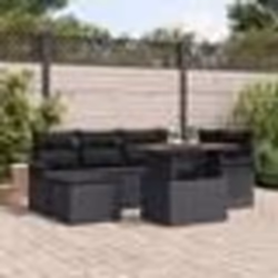 vidaXL Ensemble de jardin 7 pièces avec coussins, rattan synthétique noir et acacia