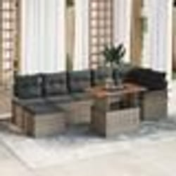 vidaXL Ensemble de salle à manger de jardin de 8 pièces avec coussins en poly rotin gris et acacia