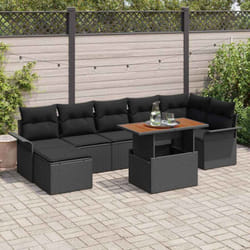 vidaXL Ensemble de salle à manger de jardin 8 pièces avec coussins noir poly rotin acacia