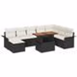 vidaXL Set de repas de jardin de 9 pièces avec coussins Noir Poly Rotin Acacia