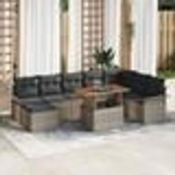 vidaXL Ensemble de salle à manger de jardin 9 pièces avec coussins Gris en poly rattan et acacia