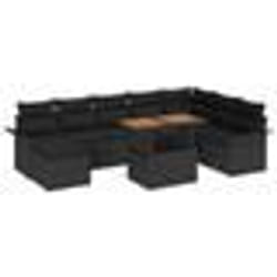 vidaXL Ensemble de salle à manger de jardin 9 pièces avec coussins Noir Poly Rattan Acacia