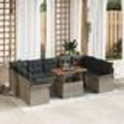 vidaXL Ensemble de jardin de 10 pièces avec coussins en poly rattan gris et acacia